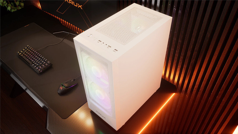 Obudowa KRUX Vako RGB Biały cyrkulacją powietrza dużą pojemnością funkcjonalności, estetyki i wydajności