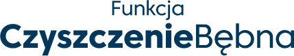 Napis \'Funkcja CzyszczenieBębna\' w kolorze niebieskim na białym tle.