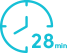 Ikona przedstawia turkusowy zegar z cyfrą 28 obok niego. Zegar ma wskazówki ustawione na godzinę 10:10.