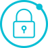Ikona przedstawia niebieską kłódkę otoczoną okręgiem. Kłódka symbolizuje bezpieczeństwo lub ochronę.
