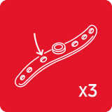 Czerwony kwadrat z białą grafiką przedstawiającą element z otworami i strzałką wskazującą na jeden z nich. W prawym dolnym rogu znajduje się napis \'x3\'.