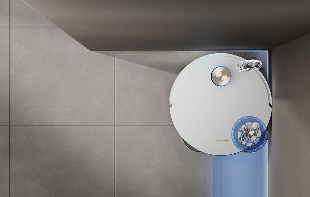 ROBOT SPRZĄTAJĄCY DREAME X60 Ultra Complete Biały Dual Flex Arm i DreameGlide™ Wysuwana boczna szczotka i pady mopujące MopExtend™ RoboSwing  przy krawędziach mebli oraz narożniki temperatura prędkość nacisk automatycznie wychylają się w zakresie 10° (±5°) dostosowanie