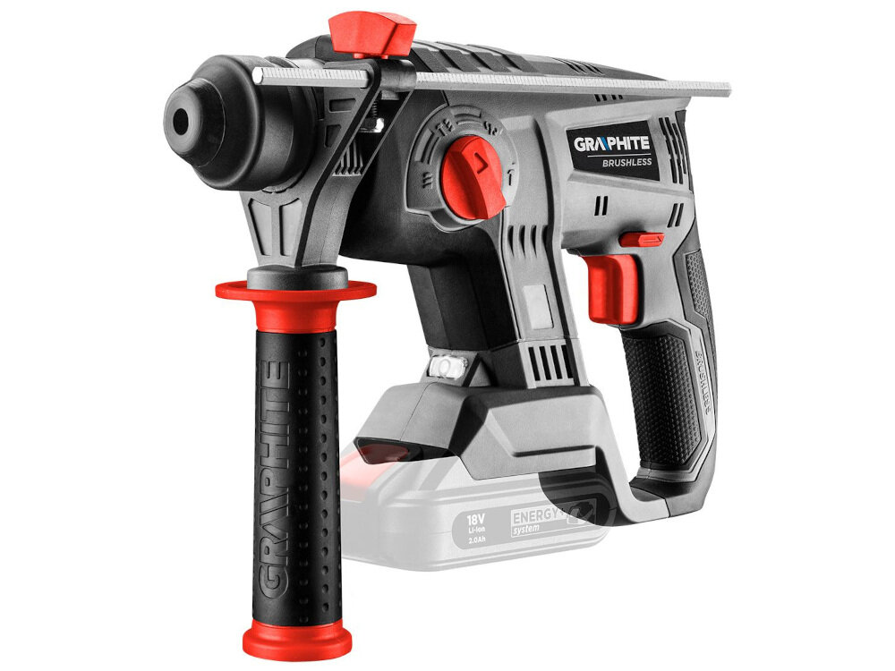 Młotowiertarka GRAPHITE 58G027 silnik elektryczny akumulator 18 V maksymalna prędkość obrotowa do 1420 obr/min tryb udaru energia 2,2 J maksymalna częstotliwość udaru do 5000 ud/min maksymalna średnica odwiertów do 28 mm dla drewna do 22 betonu do 13 mm dla stali model dostępny bez akumulatora i ładowarki