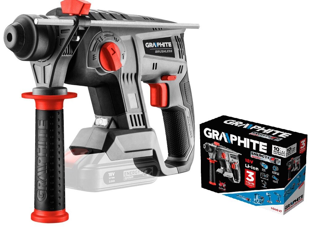 Młotowiertarka GRAPHITE 58G027 w zestawie rękojeść pomocnicza ogranicznik głębokości wiercenia instrukcja obsługi w języku polskim karta gwarancyjna
