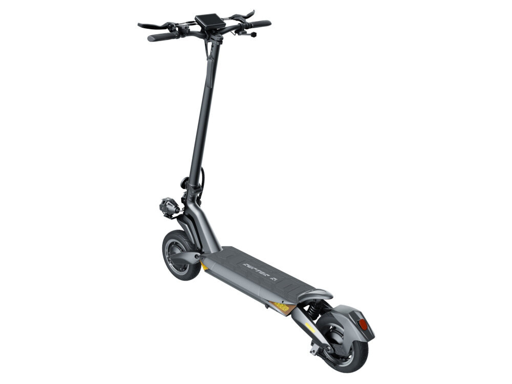 Czarna hulajnoga elektryczna z dużymi kołami i wyświetlaczem na kierownicy. Na podeście widoczny jest napis \'RUPTOR R6\'.