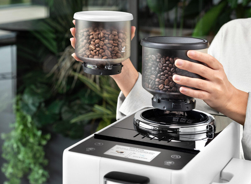 Ekspres DELONGHI Rivelia EXAM 440.55.W System Bean Switch dwa pojemniki ziarna pojemność