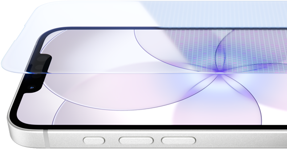 Zbliżenie na czarny smartfon z widocznym ekranem, na którym wyświetlany jest abstrakcyjny wzór w odcieniach fioletu. Na boku urządzenia znajdują się trzy przyciski.