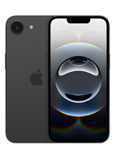 Na obrazie widoczny jest czarny smartfon z dużym ekranem, na którym wyświetlany jest abstrakcyjny wzór. Na tylnej obudowie znajduje się logo w kształcie nadgryzionego jabłka.