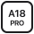 Czarny kwadratowy symbol z zaokrąglonymi rogami, w środku którego znajduje się biały tekst \'A18 PRO\'.
