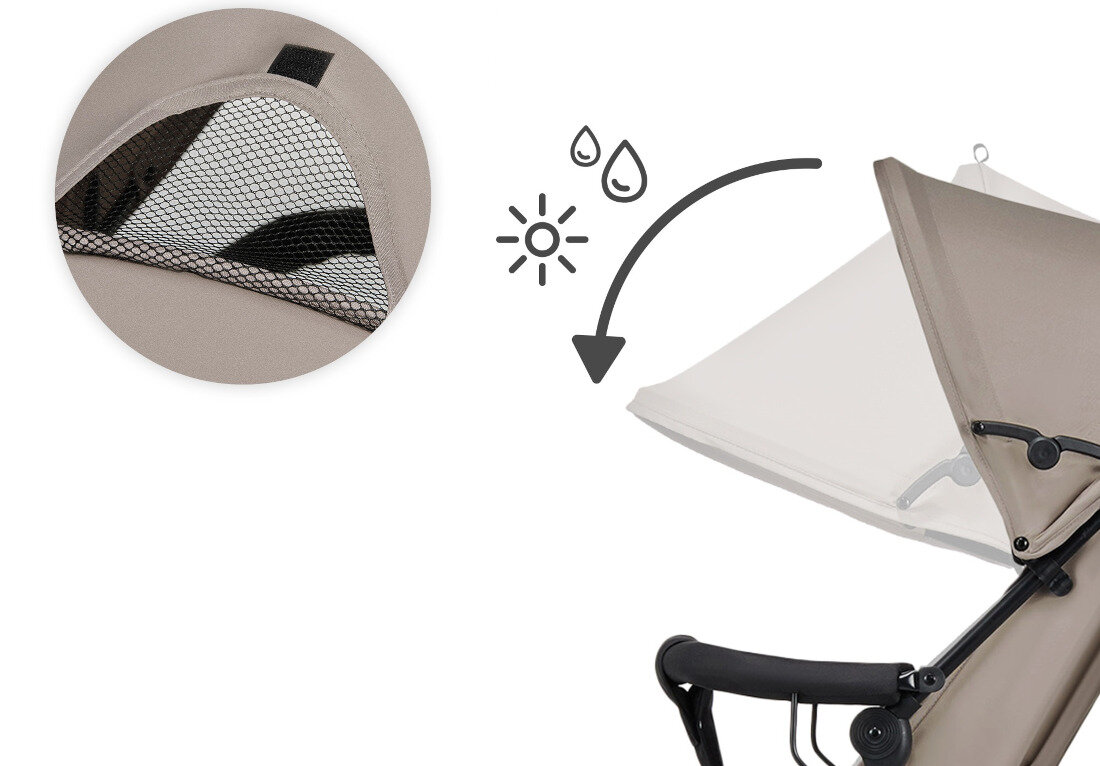 Wózek spacerowy KINDERKRAFT Tik Beżowy Ochrona przed pogodą Rozkładana budka cień ochrona praktyczne okienko poczucie bezpieczeństwa  ułatwienie opieka