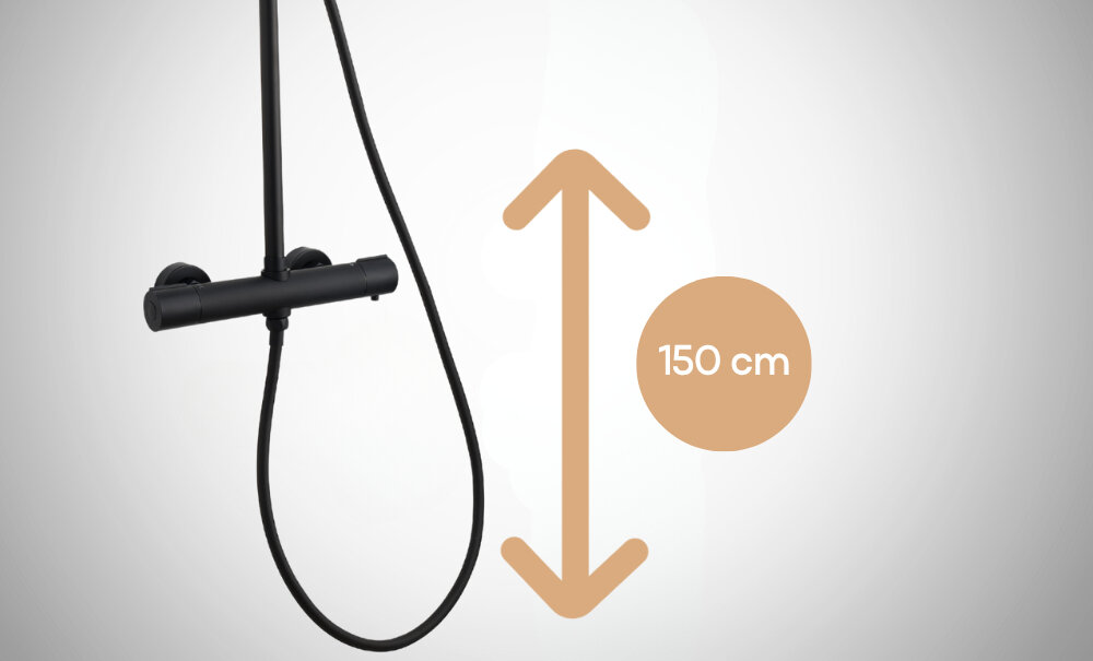 DESZCZOWNIA Z BATERIĄ TERMOSTATYCZNĄ INVENA VOLOS Wąż prysznicowy o długości 150 cm zapewnia wygodę użytkowania. Ułatwia swobodne korzystanie ze słuchawki prysznicowej głowica termostatyczna 30000 cykli trwałość niezawodność wąż 150 cm stal nierdzewna podwójny oplot odporność na skręcanie