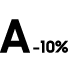 Czarna litera \'A\' z napisem \'-10%\' poniżej, na białym tle.