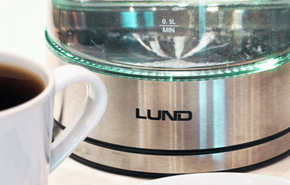 Czajnik LUND 68173 wzornictwo wykonanie tworzywo sztuczne stal nierdzewna szkło borokrzemowe wewnętrzny pierścień LED kolor kolorystyka kontrolowanie proces