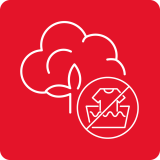 Czerwony kwadrat z białym konturem chmury i liścia oraz przekreślonym symbolem prania.