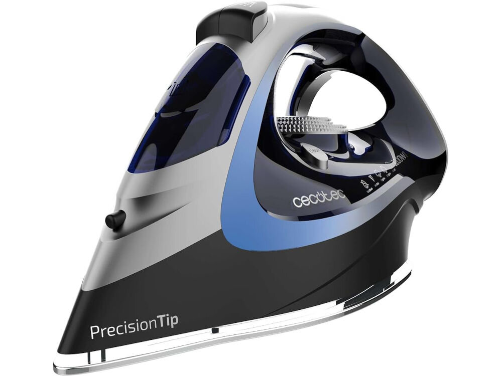 Żelazko CECOTEC IronHero 3200 Force Anodized białe tło żelazko czarno granatowe pokrętło przyciski Smart Auto OFF automatyczne wyłączanie żelazka w pozycji poziomej i pionowej spokój ducha Praktyczność i bezpieczeństwo dbanie o użytkownika i dom 