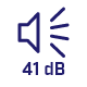 Ikona przedstawia symbol głośnika z falami dźwiękowymi oraz tekst \'41 dB\'.