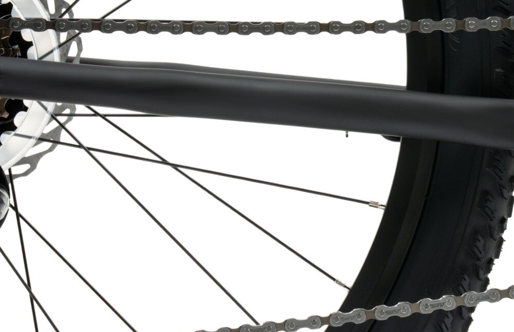 Rower górski MTB INDIANA X-Pulser 2.6 M15 26 cali męski Czarno-pomarańczowy zbliżenie na korbę solidny i wszechstronny napęd korba X-LINE typu XLR8 w konfiguracji 42T/34/24x170 X-Line ED można lepiej dopasować tempo jazdy do warunków terenu oraz własnych możliwości wolnobieg SHIMANO typu MF-TZ500-7S płynna zmiana biegów większa elastyczność jazdy ułatwia pokonywanie podjazdów komfortowa kadencja