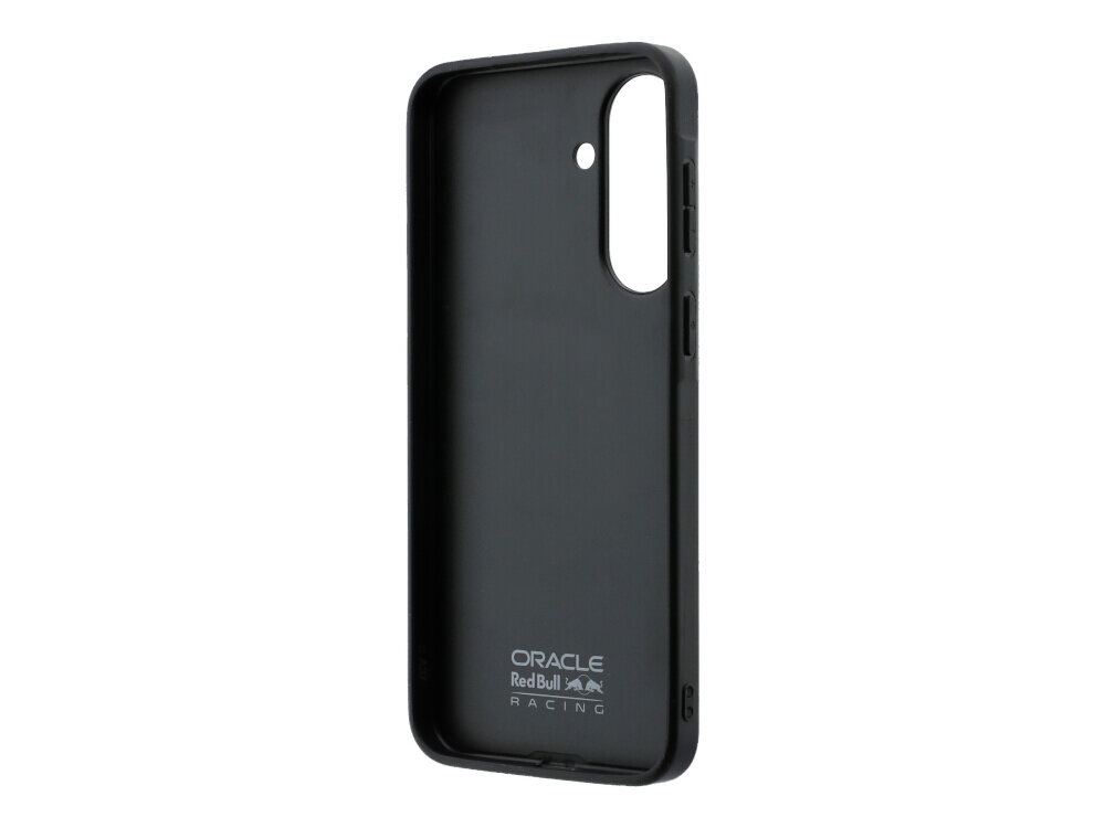 Czarne etui na telefon z wycięciem na aparat i przyciski boczne. Na dole widoczny jest napis \'ORACLE Red Bull RACING\'.