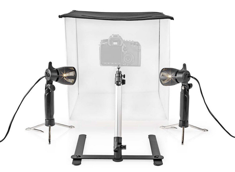 Nedis SKT010WT studio fotograficzne przenośne 40x40 cm składane oświetlenie 2x5W tło zestaw