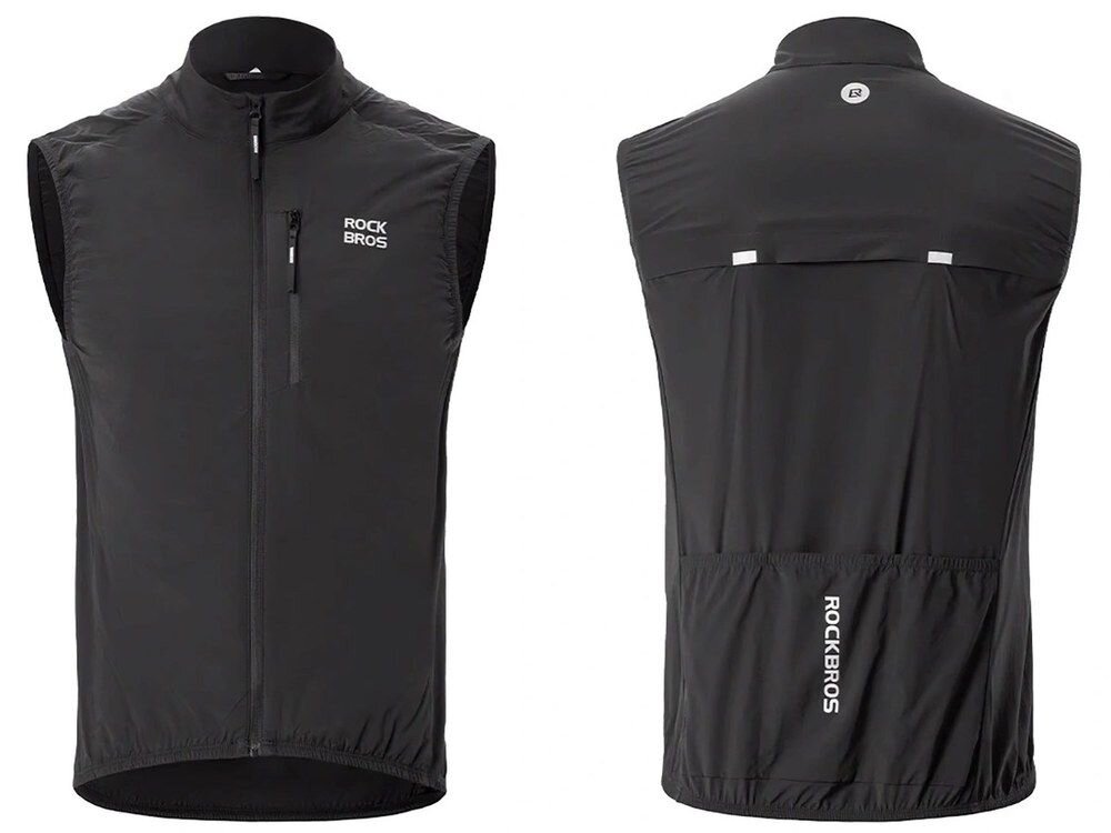 Kamizelka termiczna ROCKBROS MJ012 (rozmiar XXXXL) Czarny, składanie, kieszeń, ergonomia, pakowność, Czarna kamizelka rowerowa zapinana na zamek.