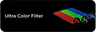 Obraz przedstawia napis \'Ultra Color Filter\' obok trzech kolorowych pasków: czerwonego, zielonego i niebieskiego na czarnym tle.