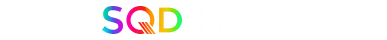 Logo z kolorowymi literami \'SQD\' na czarnym tle.