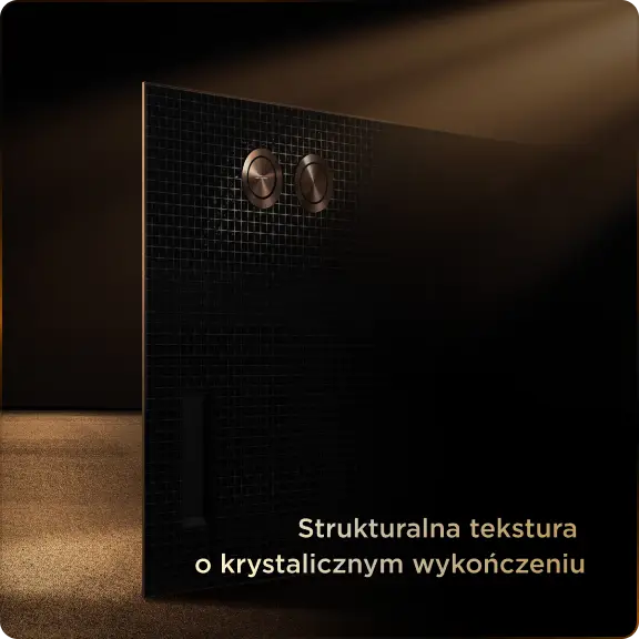 Obraz przedstawia fragment telewizora z widoczną strukturalną teksturą o krystalicznym wykończeniu. Na dole znajduje się tekst: \'Strukturalna tekstura o krystalicznym wykończeniu\'.