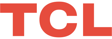 Logo TCL w kolorze czerwonym na przezroczystym tle.