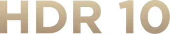 Logo z napisem \'HDR 10\' w złotym kolorze na czarnym tle.