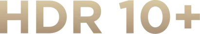 Logo HDR 10+ w kolorze złotym na przezroczystym tle.