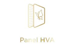 Złote logo z pikotgramem matrycy tv z podpisem Panel Hva