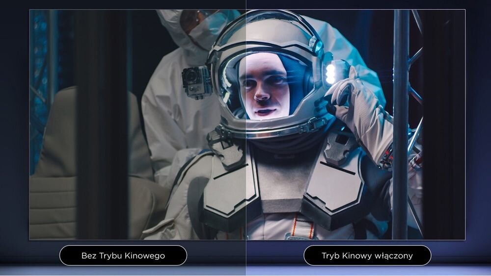 Telewizor TCL 40S5L Movie Mode kinowy obraz naturalne kolory i głęboki kontrast filmowy, telewizor od frontu na ciemnym tle
