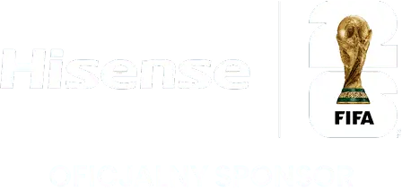 Oficjalny sponsor: FIFA (Fédération Internationale de Football Association) z pucharem i napisem FIFA oraz logo Hisense