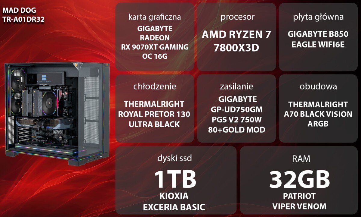 Osoba siedzi przy biurku, używając komputera z dużym monitorem, na którym wyświetlana jest gra. W tle widoczne jest logo media expert.