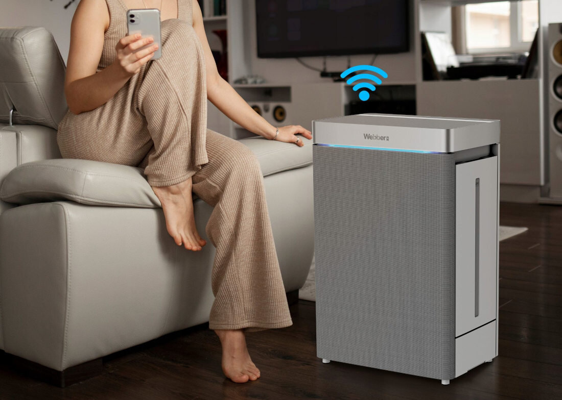 Oczyszczacz powietrza WEBBER AP9750 Wygoda sterowania  aplikacja mobilną TUYA Smart Life lub pilot moc praca Blokada rodzicielska i atest PZH