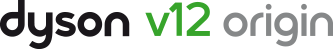 Logo z napisem \'dyson v12 origin\', gdzie \'dyson\' jest w kolorze czarnym, a \'v12 origin\' w kolorze zielonym.