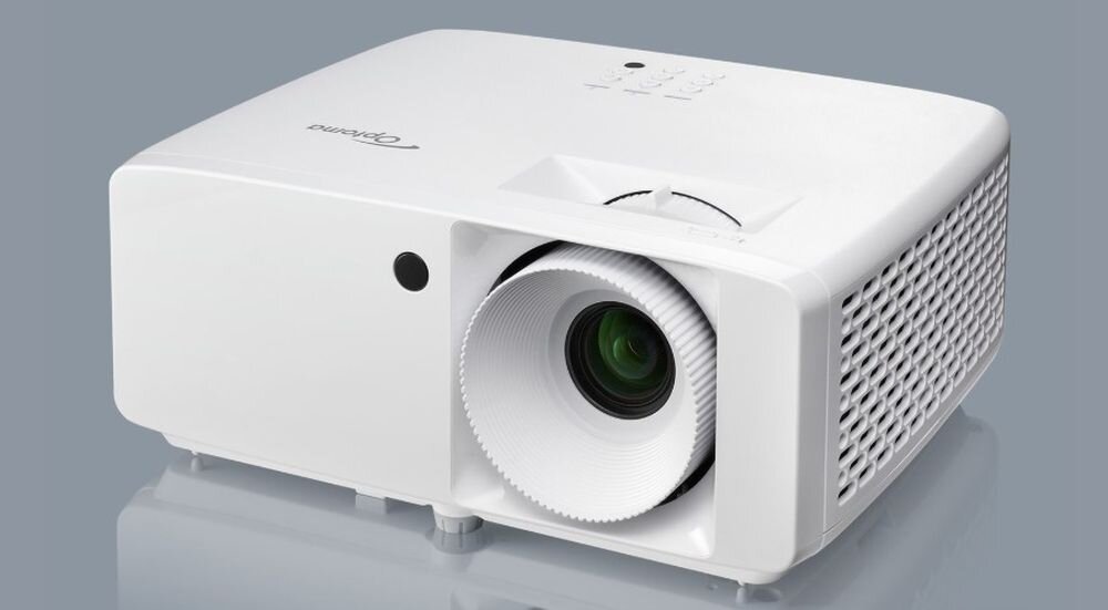 Projektor laserowy OPTOMA ZH521 jasność 5500 lumenów Full HD 1080p, projektor na szarym tle