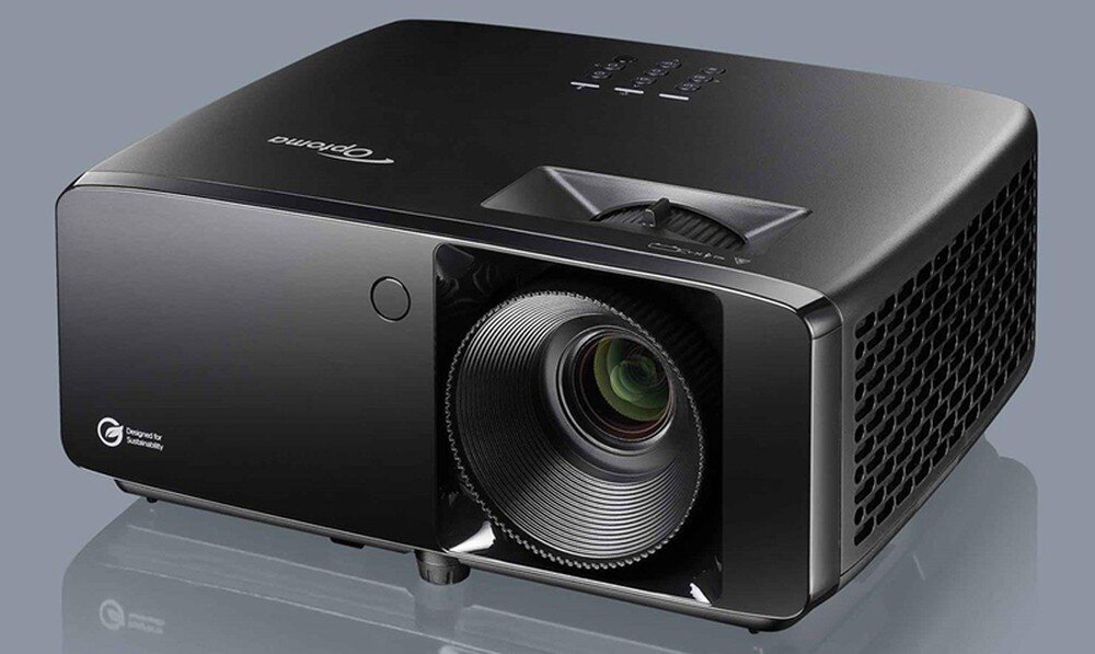 Projektor laserowy OPTOMA HZ41HDR kino domowe duży obraz laser DuraCore Full HD, projektor na szarym tle