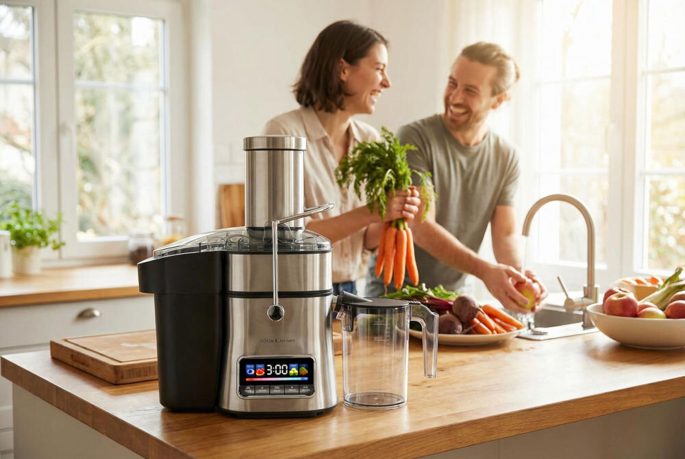 Sokowirówka GÖTZE & JENSEN JM800X stabilna obudowa z zabezpieczeniem przed przegrzaniem do bezpiecznego użytkowania