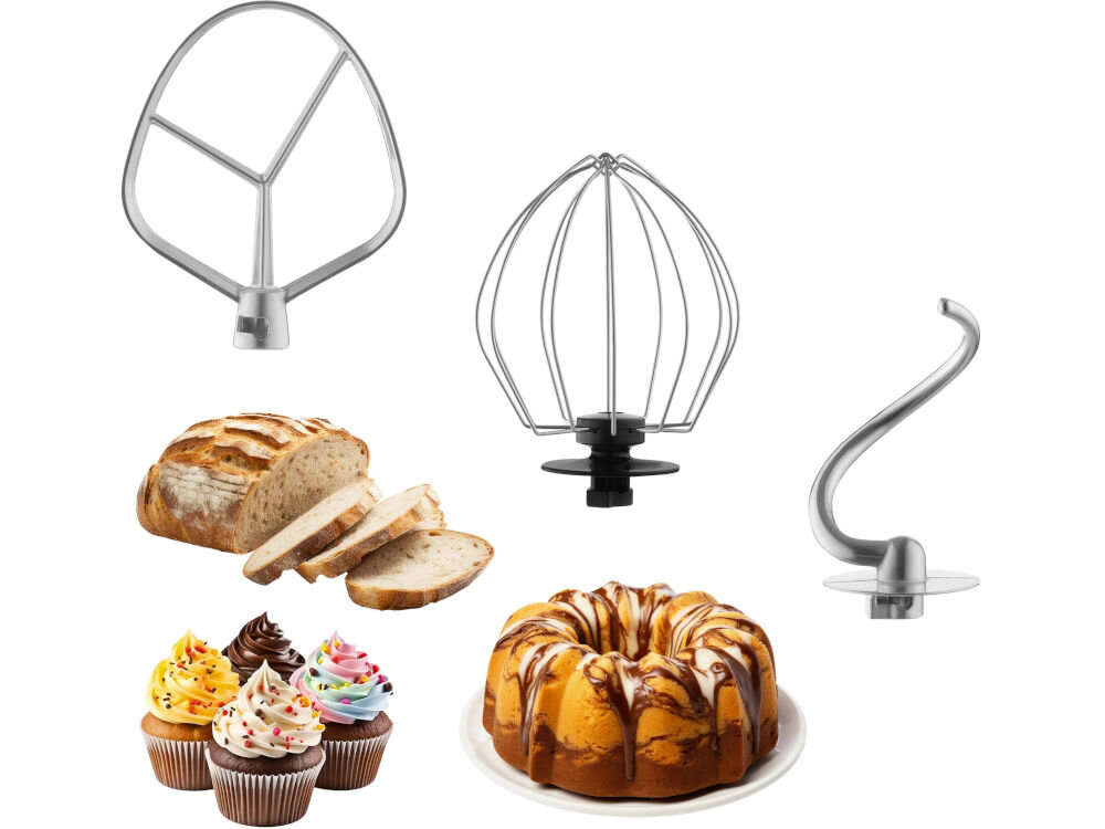 Robot kuchenny planetarny SENCOR STM 36330WH 1300W różne mieszadła akcesoria słodkości babeczki chleb babka trzy akcesoria końcówki do ugniatania ubijania i mieszania różnorodne potrawy solidne wykonanie trwałość skuteczność działania wyrabianie ciasta na chleb ubijanie puszystych kremów przygotowywanie delikatnych mas łatwa wymiana i czyszczenie wygoda użytkowania 