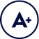 Ikona przedstawia literę \'A\' z plusem w niebieskim okręgu na czarnym tle.