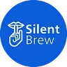 Niebieska ikona z białym symbolem dłoni przy ustach oraz napisem \'Silent Brew\'.