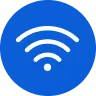 Ikona przedstawia biały symbol Wi-Fi na niebieskim tle.