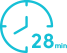 Ikona przedstawia turkusowy zegar z wskazówkami oraz liczbą \'28\' obok niego.