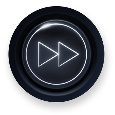 Czarny przycisk z podwójnym symbolem strzałki skierowanej w prawo, przypominający ikonę przewijania do przodu.