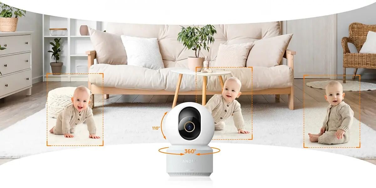 Kamera 70MAI Anona Pano 8MP Wewnętrzna, Wi-Fi, obrót, śledzenie, dziecko, salon, Kamera obrotowa, Kamera z obrotem 360° w poziomie i 110° w pionie śledząca ruch dziecka.