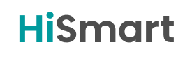 Logo z napisem \'HiSmart\' w kolorach turkusowym i szarym.