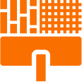 Pomarańczowa ikona przedstawiająca mop z prostokątną głowicą i uchwytem. Głowica jest podzielona na dwie różne tekstury.