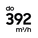 Czarny kwadrat z białym napisem \'do 392 m³/h\'.