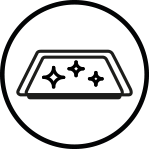 Czarny symbol przedstawiający miskę z jedzeniem, otoczony okręgiem.
